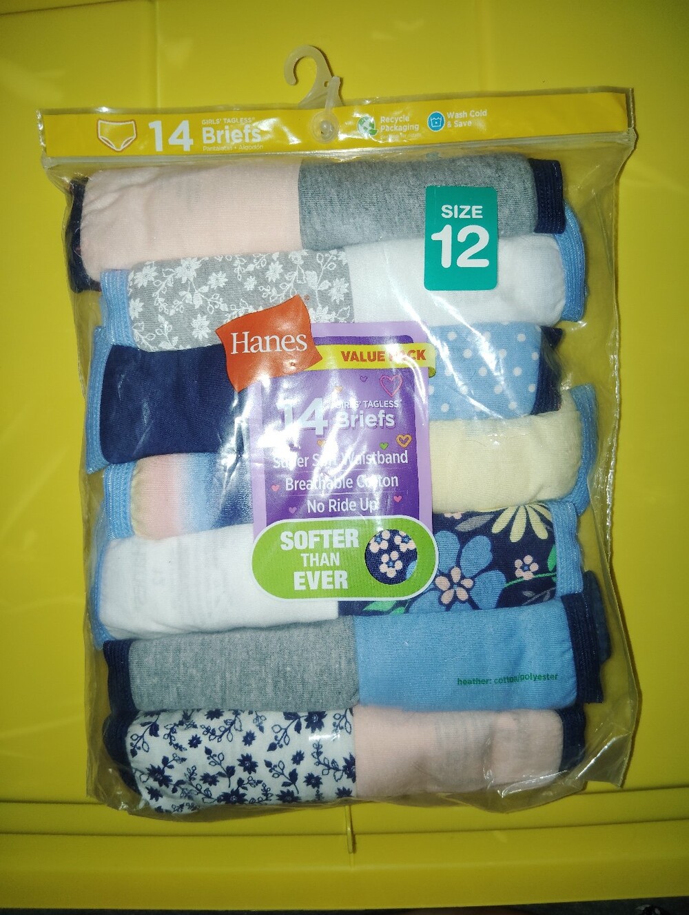 Girls Hanes Tagless Briefs 14 Pack Various Colors Patterns Size 12 NIP
